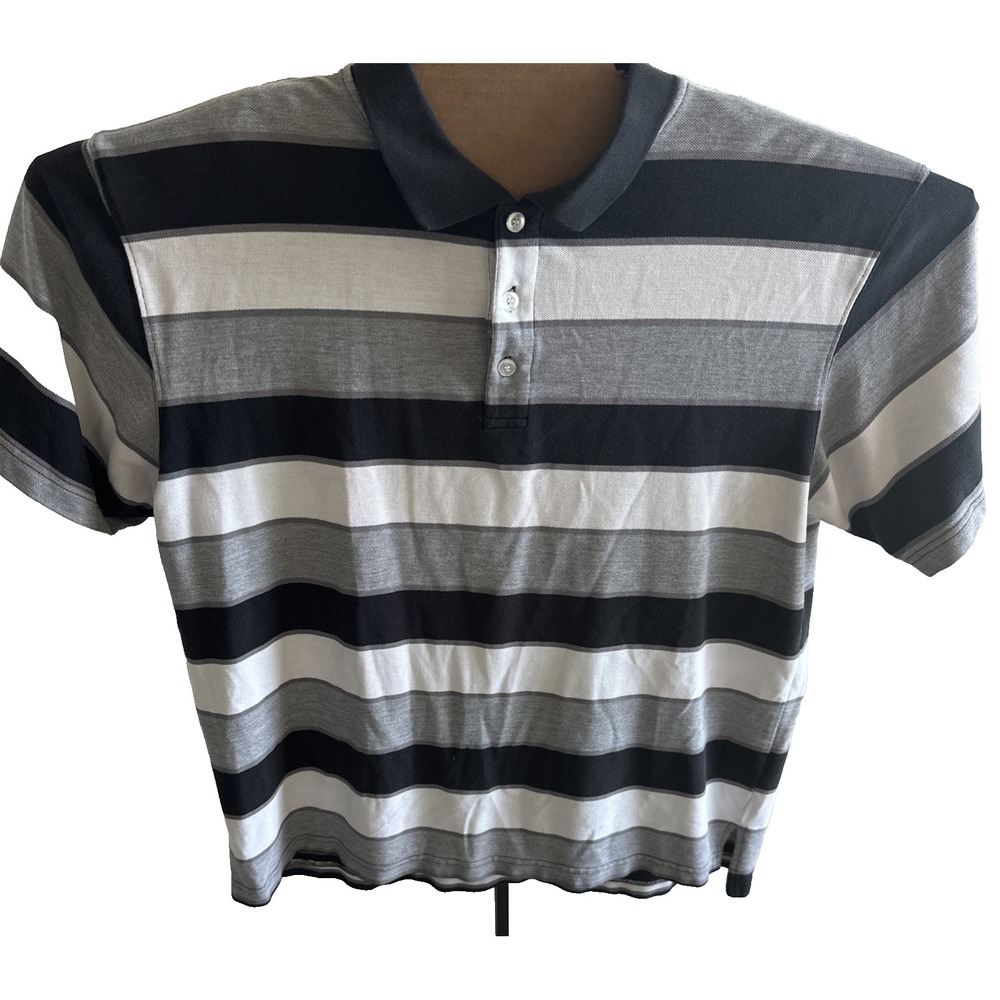 Highland Outfitters XL Striped Polo Shirt Vintage Black White & Gray Collared